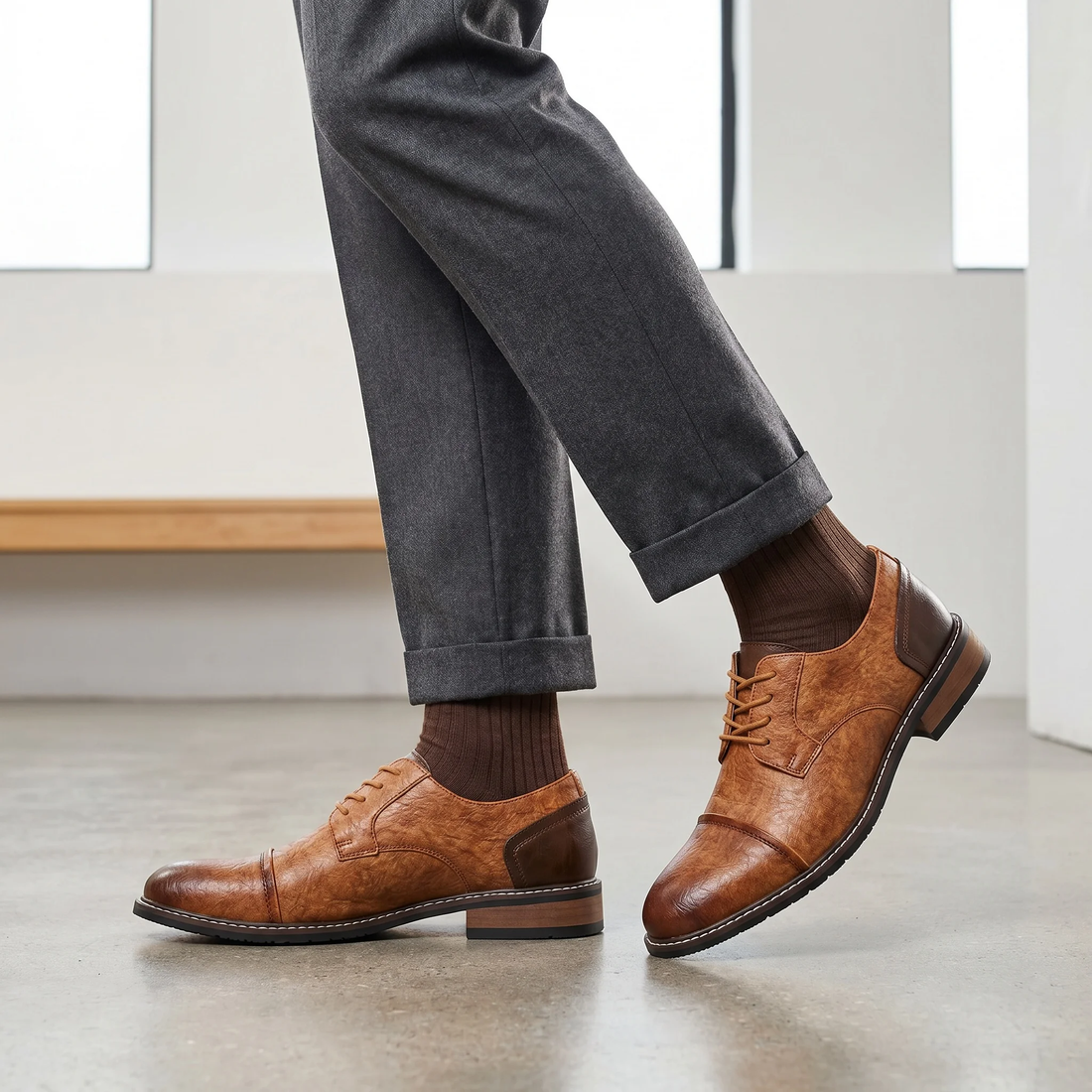 Men's Leather Derby Shoes – Casual Fashion Dress Shoes | Classic Smart-Casual Lace-Up Footwear