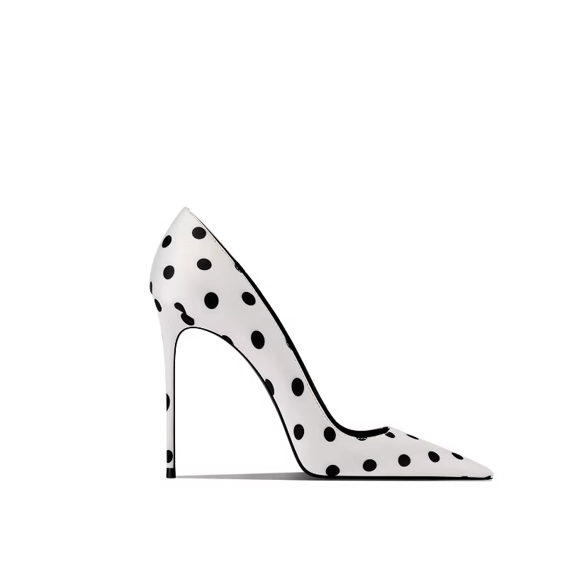 Luxury Women's Black Silk Polka Dot Pointed High Heels&nbsp;