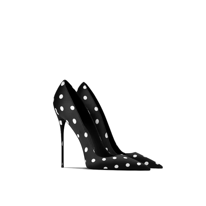 Luxury Women's Black Silk Polka Dot Pointed High Heels&nbsp;