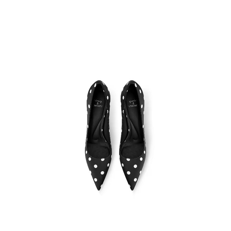 Luxury Women's Black Silk Polka Dot Pointed High Heels&nbsp;