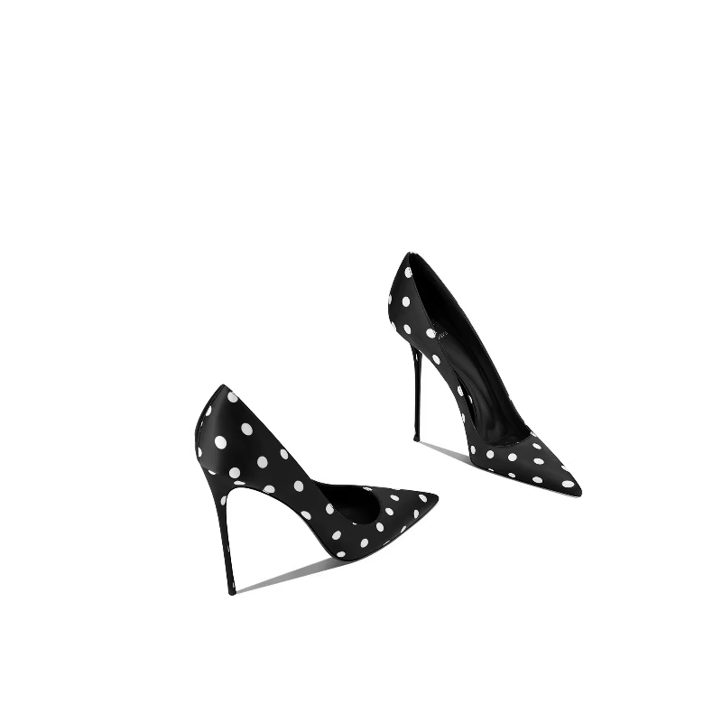 Luxury Women's Black Silk Polka Dot Pointed High Heels&nbsp;