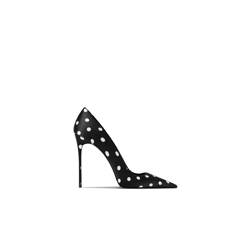 Luxury Women's Black Silk Polka Dot Pointed High Heels&nbsp;
