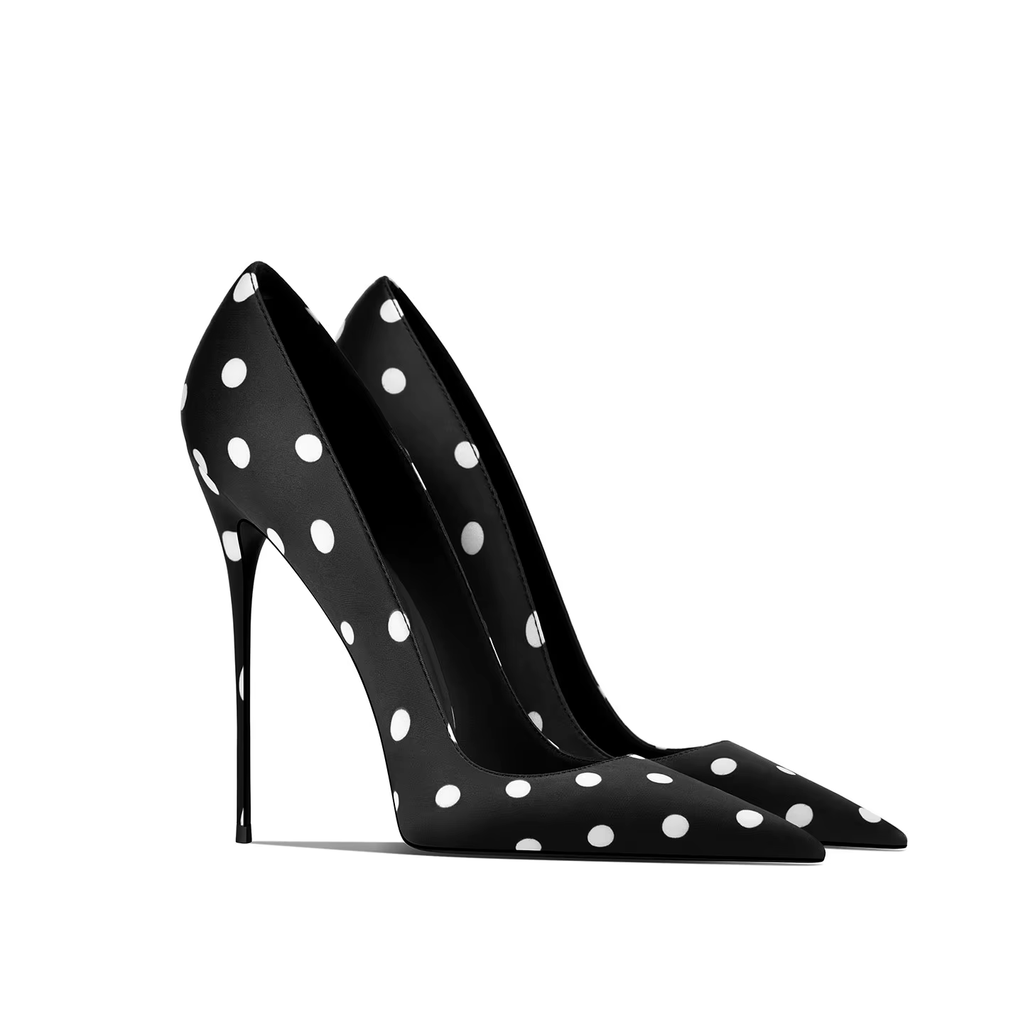Luxury Women's Black Silk Polka Dot Pointed High Heels&nbsp;