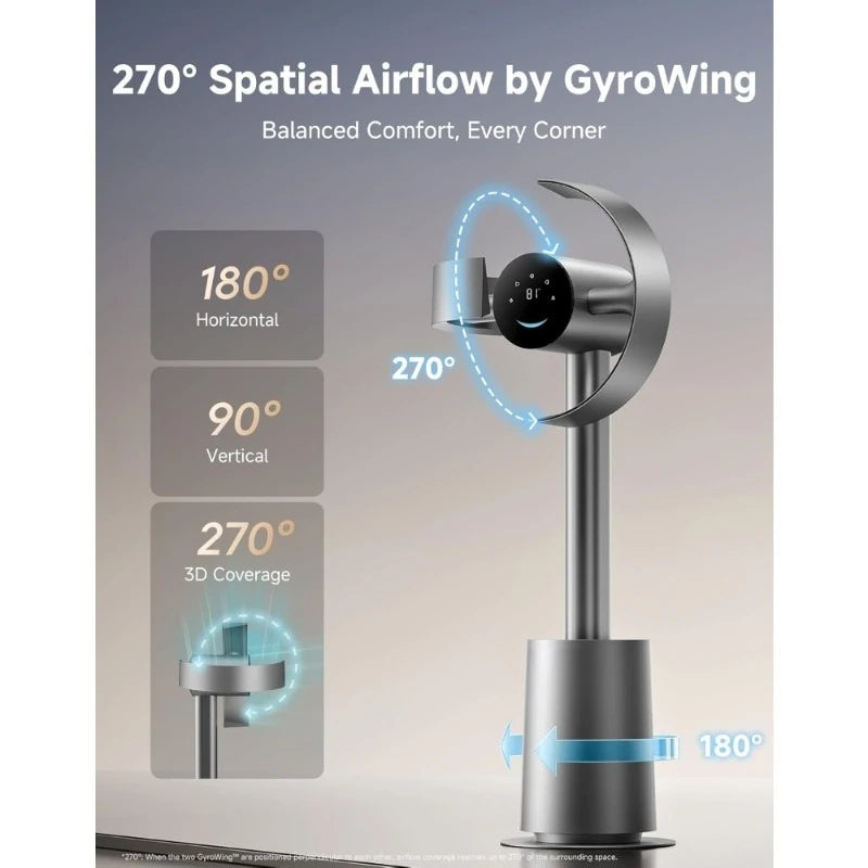 Smart Standing Tower Fan – 10 Speeds, 3 Modes, 270° Wide Angle Airflow, Temperature Adaptive Control