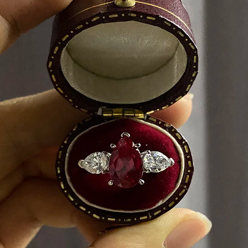 Luxury Women’s Wedding Ruby and Lab Grown Diamond Jewelry Set in 14K White Gold & Platinum
