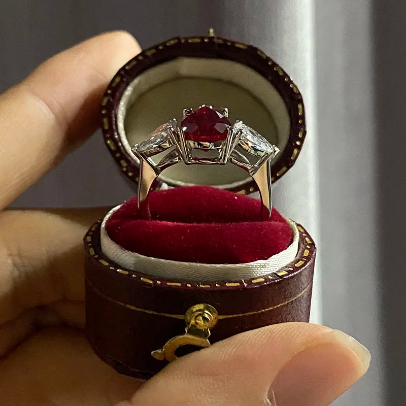 Luxury Women’s Wedding Ruby and Lab Grown Diamond Jewelry Set in 14K White Gold & Platinum