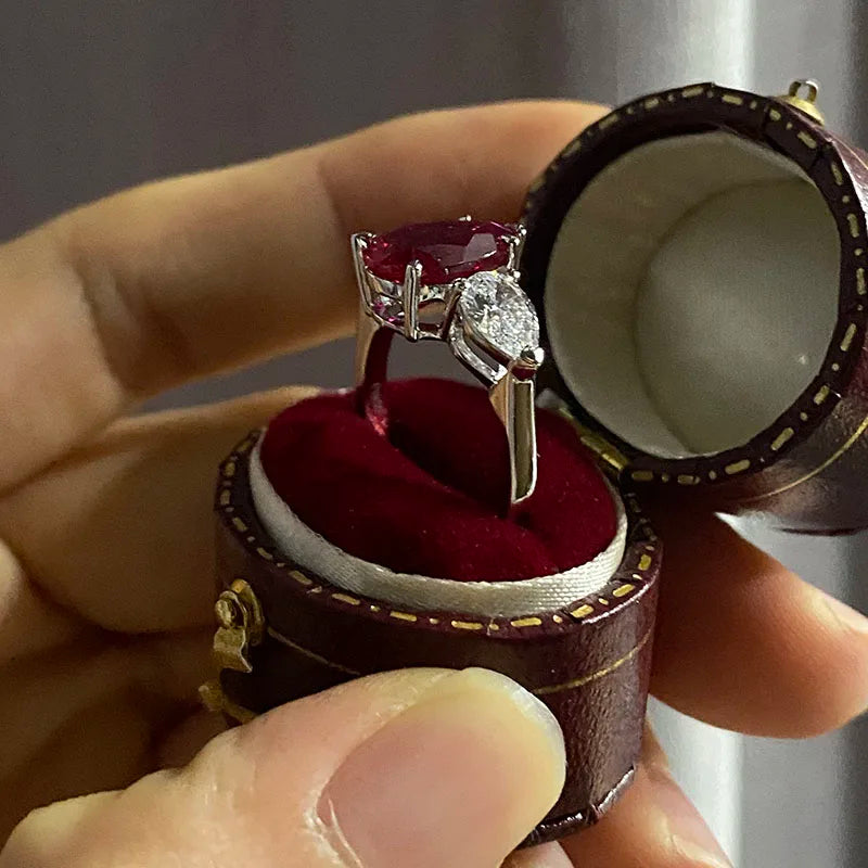 Luxury Women’s Wedding Ruby and Lab Grown Diamond Jewelry Set in 14K White Gold & Platinum