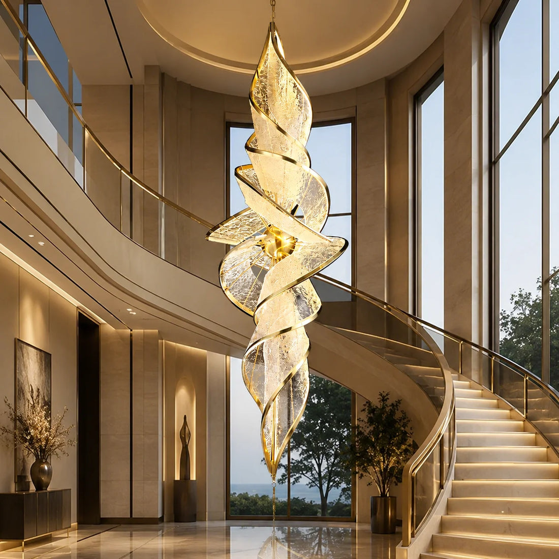 Luxury Spiral Acrylic Chandelier for High Ceilings and Grand Interiors