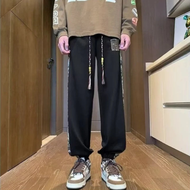 Men’s Patchwork Baggy Joggers – Oversized Straight Wide-Leg Streetwear Sweatpants