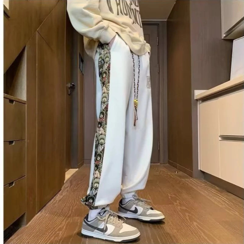 Men’s Patchwork Baggy Joggers – Oversized Straight Wide-Leg Streetwear Sweatpants