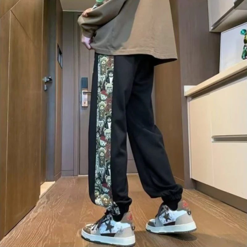 Men’s Patchwork Baggy Joggers – Oversized Straight Wide-Leg Streetwear Sweatpants