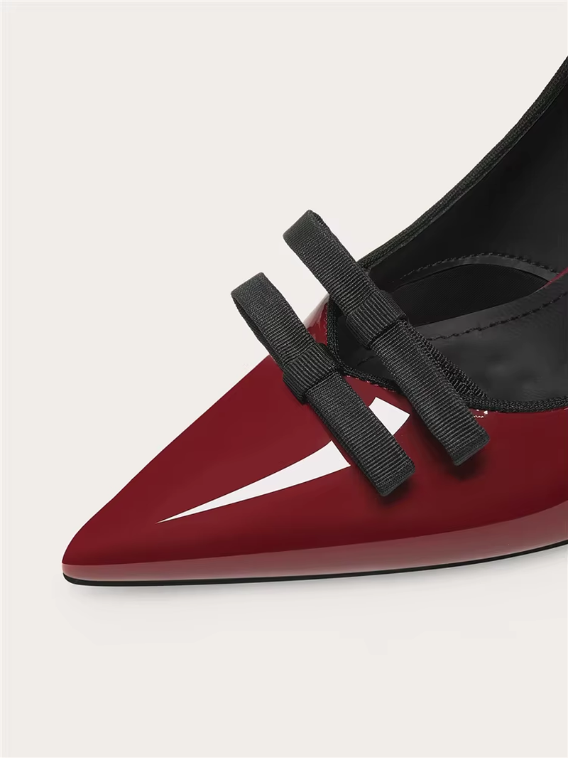 Women's Patent Leather Bow High Heels – Pointed Toe Elegant Dress Pumps for Weddings