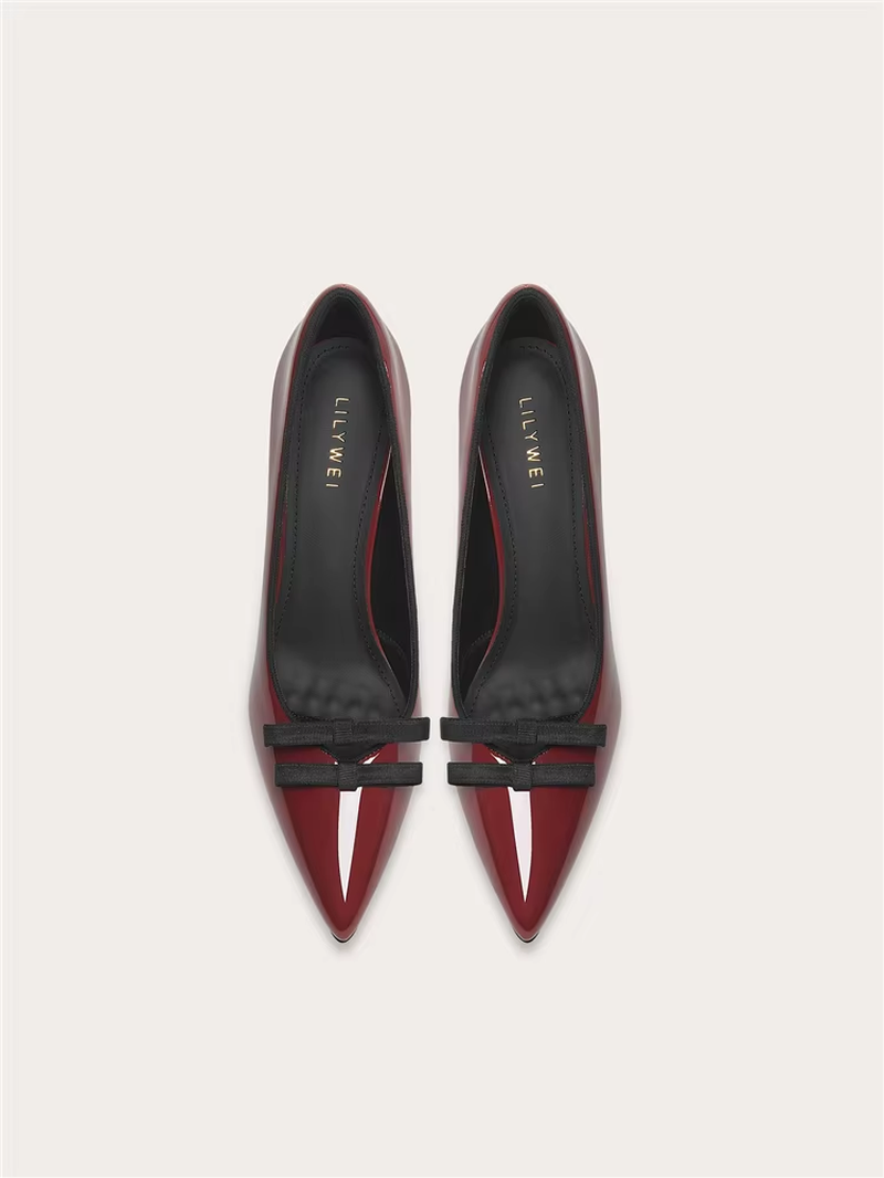Women's Patent Leather Bow High Heels – Pointed Toe Elegant Dress Pumps for Weddings