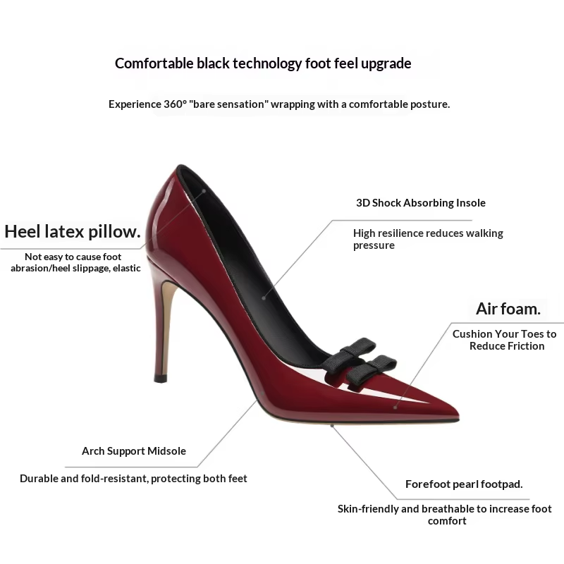 Women's Patent Leather Bow High Heels – Pointed Toe Elegant Dress Pumps for Weddings