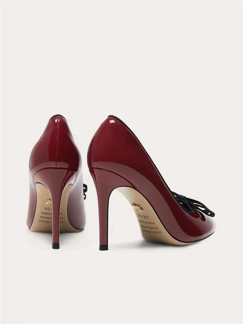 Women's Patent Leather Bow High Heels – Pointed Toe Elegant Dress Pumps for Weddings