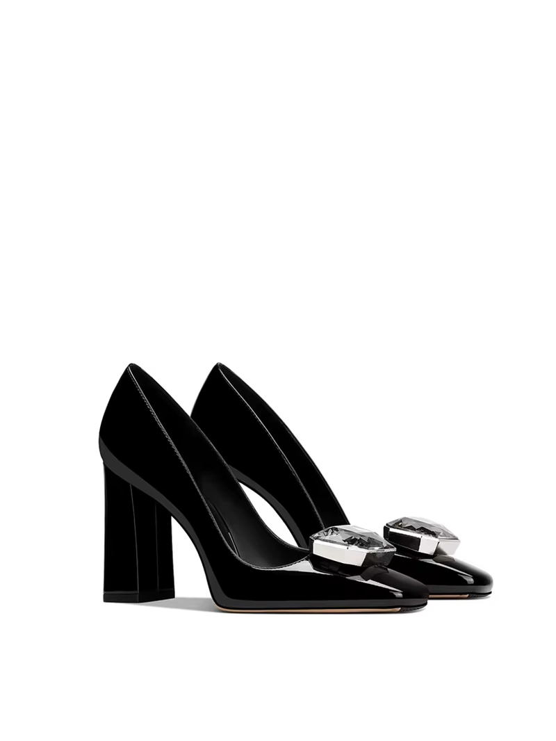 Women's Crystal Square Toe Block Heels – Elegant Wedding Party Shoes