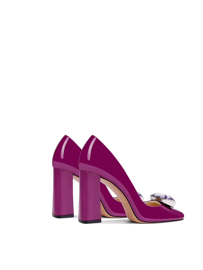 Women's Crystal Square Toe Block Heels – Elegant Wedding Party Shoes