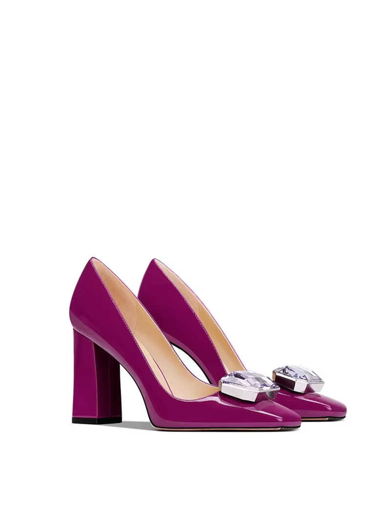 Women's Crystal Square Toe Block Heels – Elegant Wedding Party Shoes