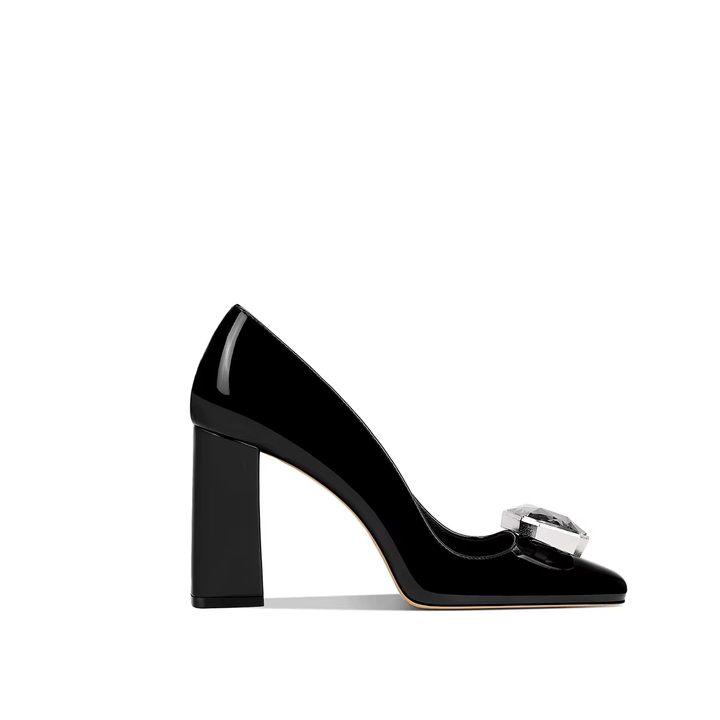 Women's Crystal Square Toe Block Heels – Elegant Wedding Party Shoes