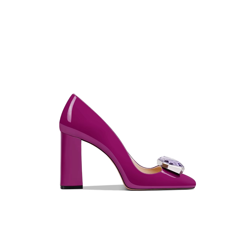 Women's Crystal Square Toe Block Heels – Elegant Wedding Party Shoes
