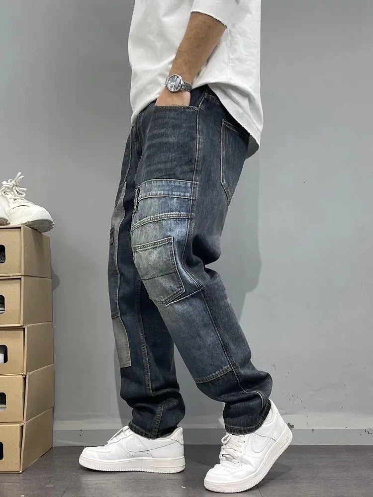 Men’s American Retro Straight Leg Jeans – Stretch Denim Casual Loose Fit Pants