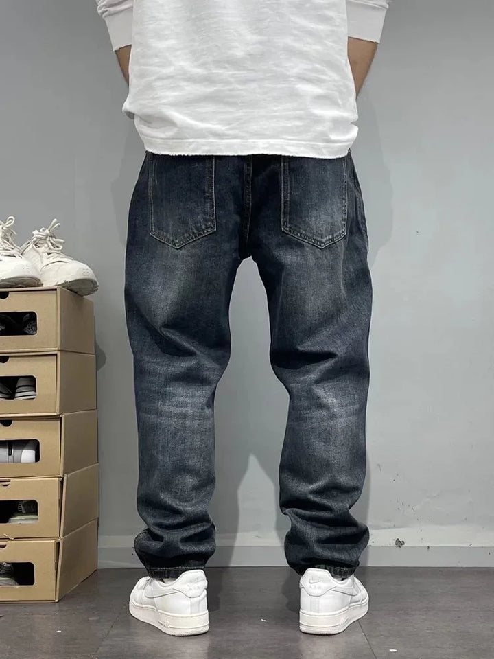 Men’s American Retro Straight Leg Jeans – Stretch Denim Casual Loose Fit Pants