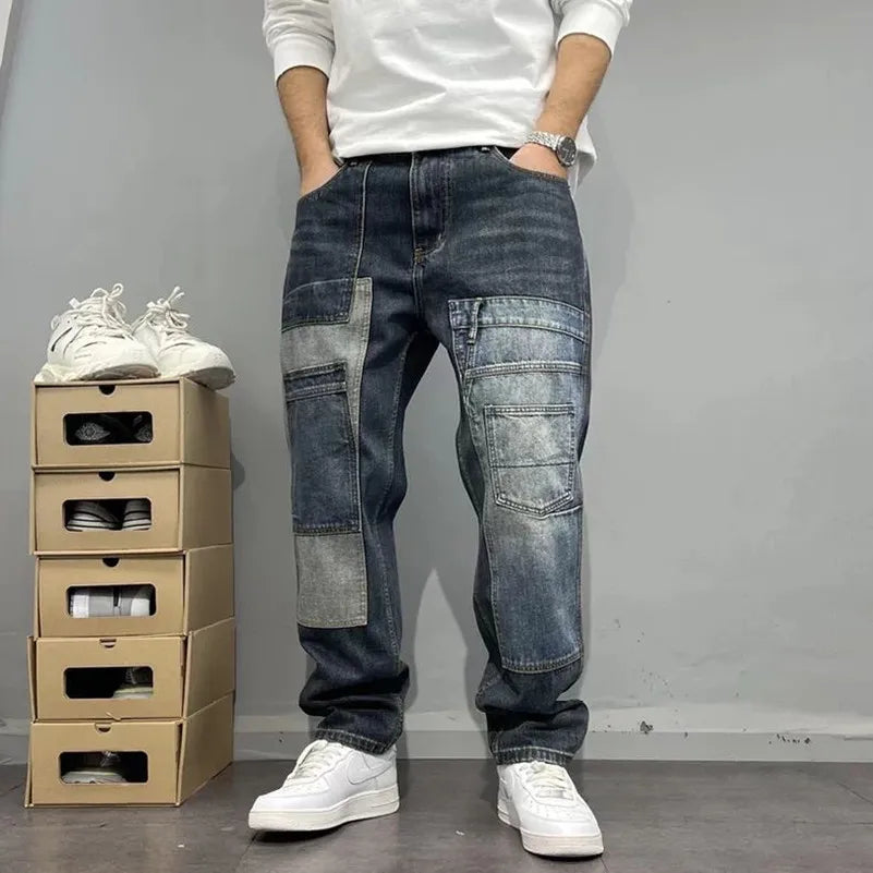 Men’s American Retro Straight Leg Jeans – Stretch Denim Casual Loose Fit Pants