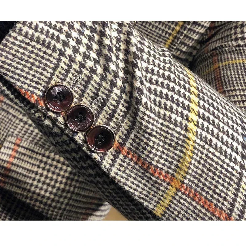 Premium Men's British Plaid Blazer – Slim-Fit Spring Wedding &amp; Business Suit Jacket