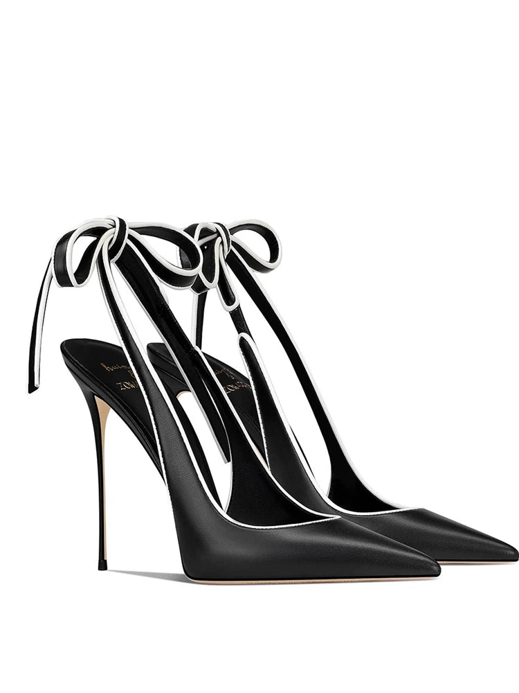 Women's Pointed-Toe Leather Lace-Up High-Heel Dress Sandals