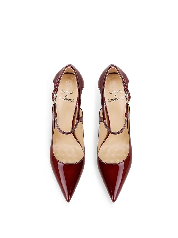 Women's Burgundy Genuine Leather Heel Slingback Sandals
