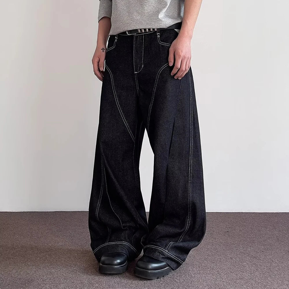 Premium Men's Solid Denim Trousers – American Retro Loose Fit Casual Jeans