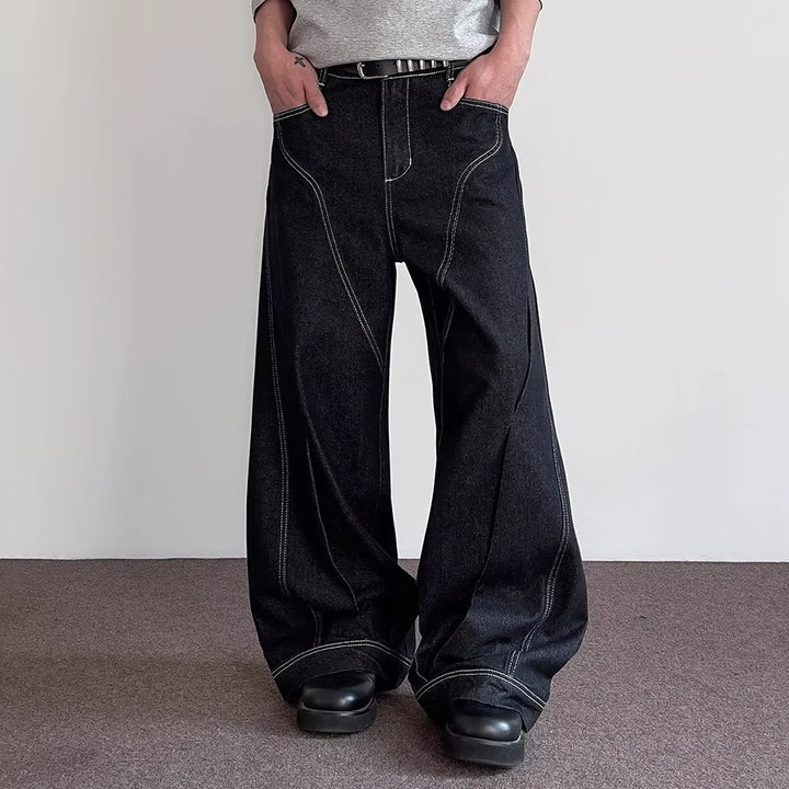 Premium Men's Solid Denim Trousers – American Retro Loose Fit Casual Jeans