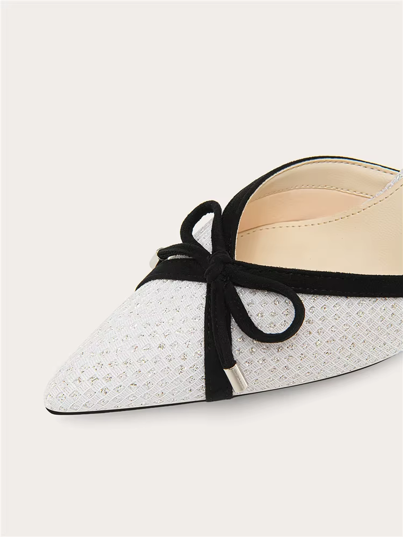 Women's Rhinestone Bow High Heel Sandals – Pointed Toe Hollow Mesh Stiletto Dress Shoes