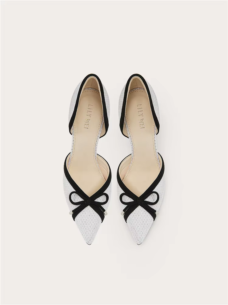 Women's Rhinestone Bow High Heel Sandals – Pointed Toe Hollow Mesh Stiletto Dress Shoes