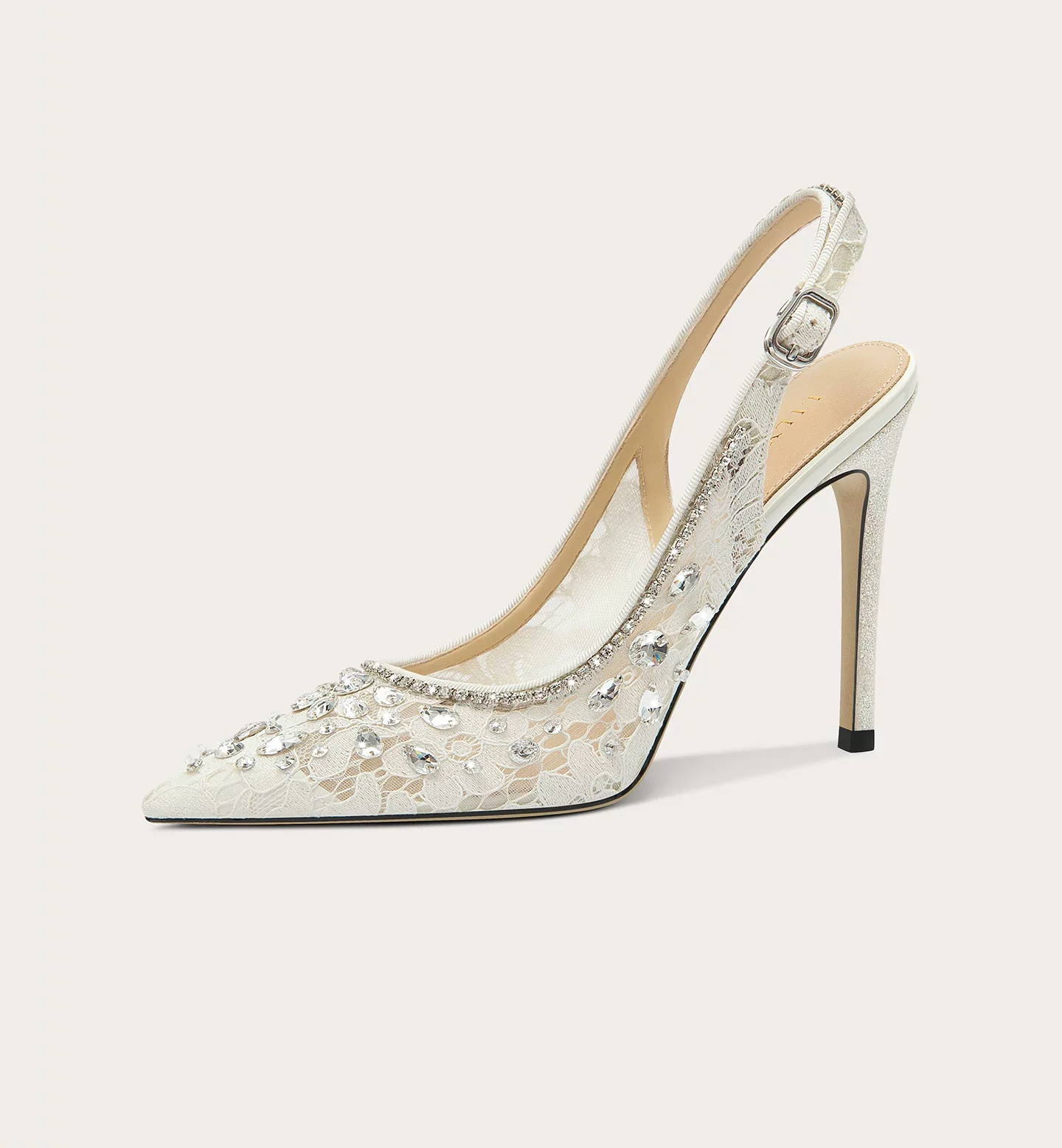 Luxury Crystal Lace Mesh Wedding Sandals for Women – Pointed Toe High Heels