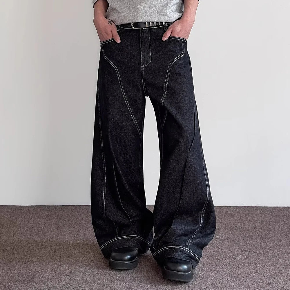 Premium Men's Solid Denim Trousers – American Retro Loose Fit Casual Jeans