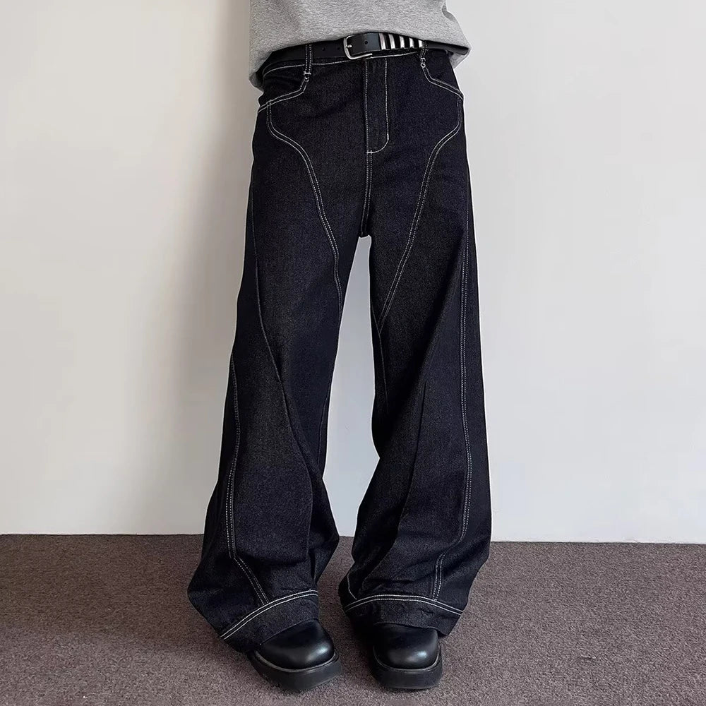 Premium Men's Solid Denim Trousers – American Retro Loose Fit Casual Jeans