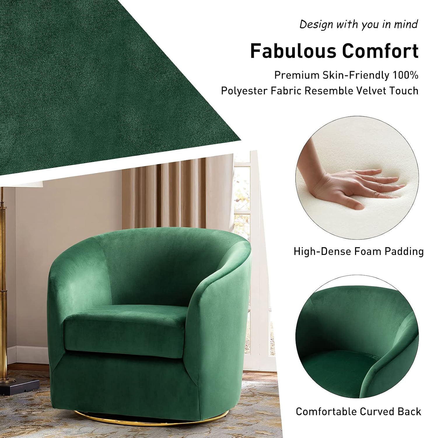 Modern Home Swivel Accent Chair Set of 2 with Gold Metal Base - Ultra Comfort sitting