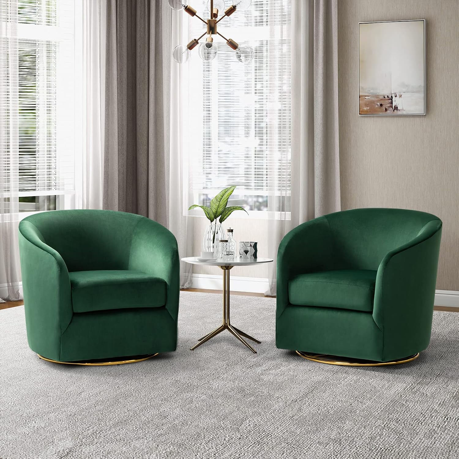 Modern Home Swivel Accent Chair Set of 2 with Gold Metal Base - Ultra Comfort sitting