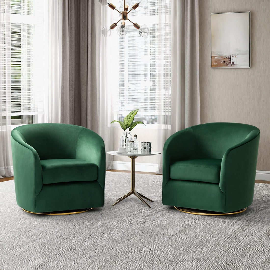 Modern Home Swivel Accent Chair Set of 2 with Gold Metal Base - Ultra Comfort sitting