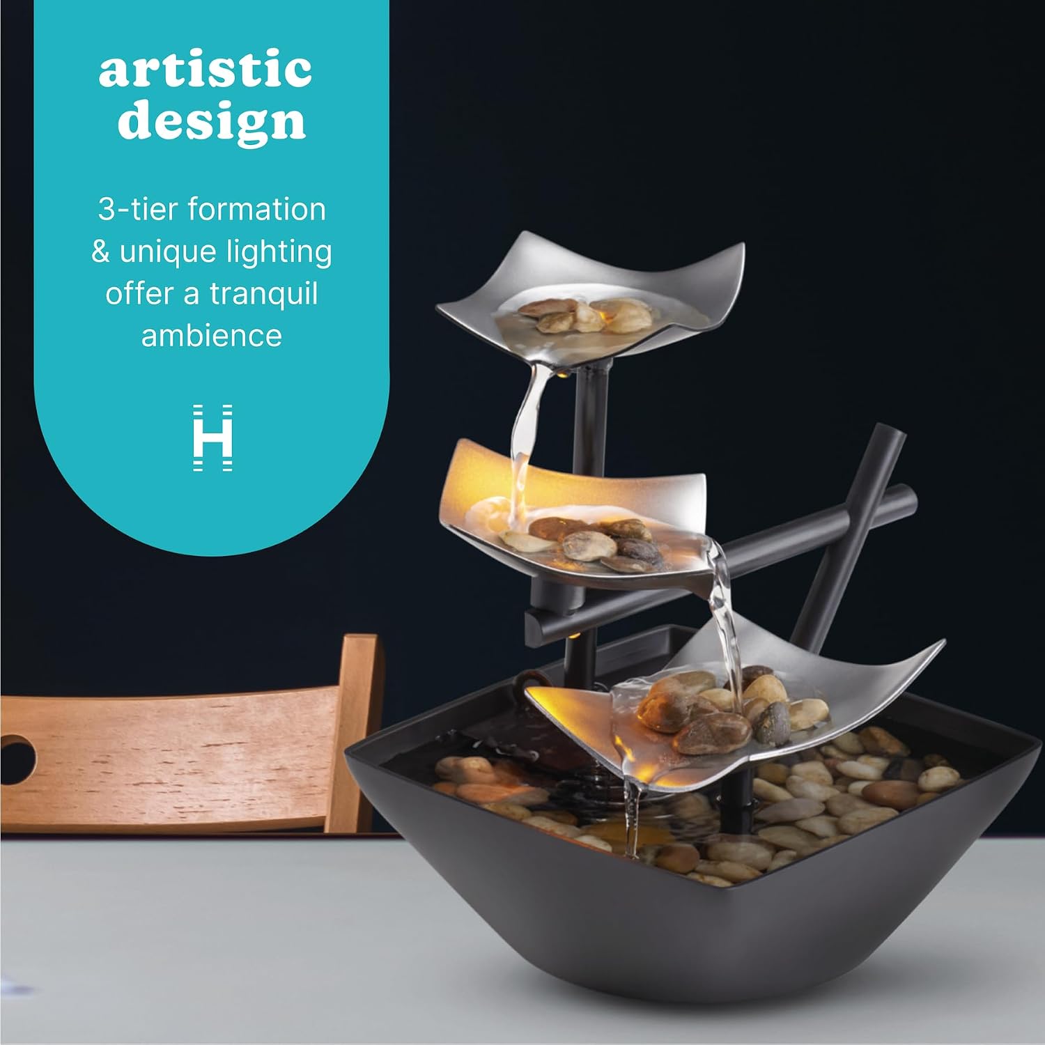 New Indoor Home Décor Soothing Sound Machine, Zen Desktop Tabletop Water Fountain for Bedroom, Office & Living Room