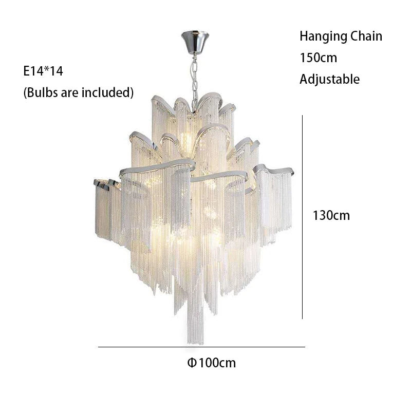 Luxury Gold Silver Tassel Chandelier – Modern Aluminum Ceiling Light for Bedroom, Living Room Luxury Home Décor