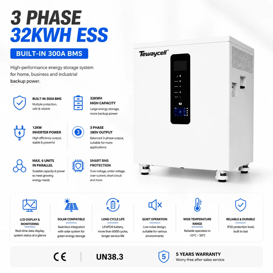 Modern All-in-One Home ESS LiFePO4 Battery with Hybrid Inverter | 10-20kW Solar Energy Storage System