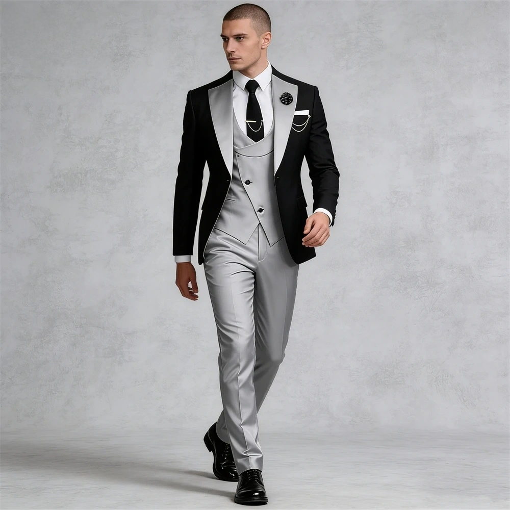 Men’s 3-Piece Suit Set – Formal Business Tuxedo Jacket Vest & Pants, Wedding, Dinner & Evening Suit