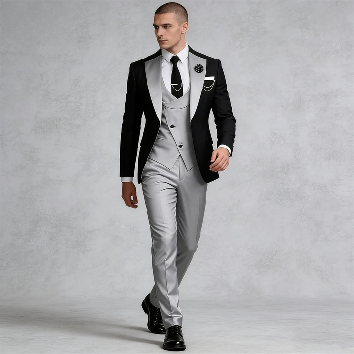 Men’s 3-Piece Suit Set – Formal Business Tuxedo Jacket Vest & Pants, Wedding, Dinner & Evening Suit