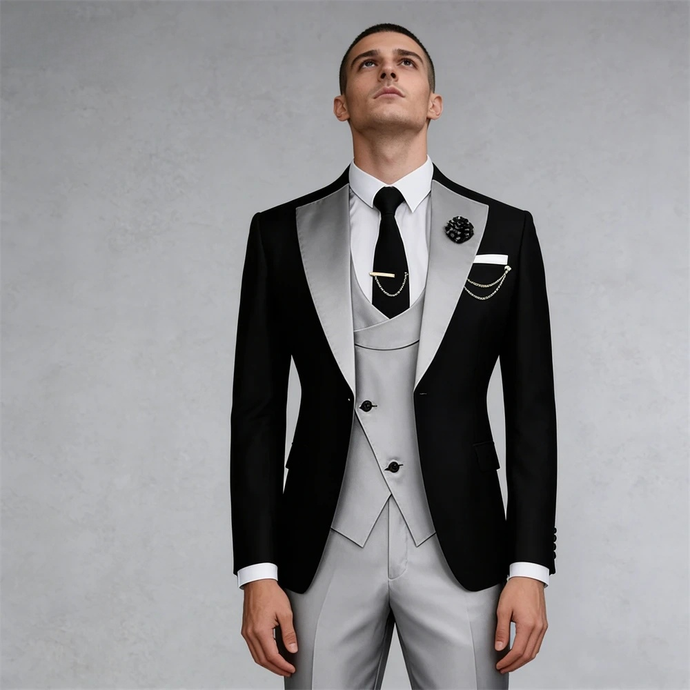 Men’s 3-Piece Suit Set – Formal Business Tuxedo Jacket Vest & Pants, Wedding, Dinner & Evening Suit