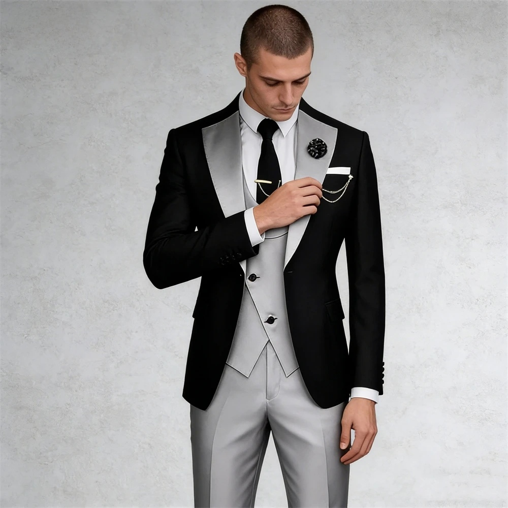 Men’s 3-Piece Suit Set – Formal Business Tuxedo Jacket Vest & Pants, Wedding, Dinner & Evening Suit