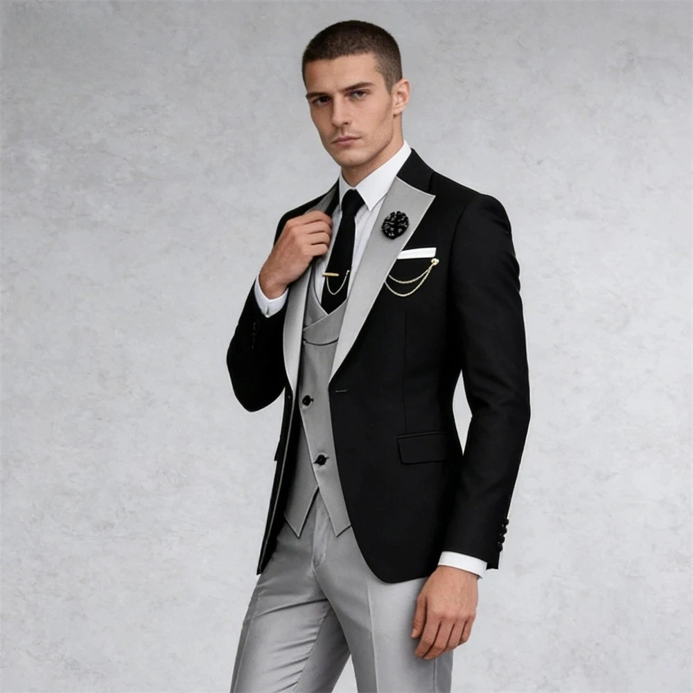 Men’s 3-Piece Suit Set – Formal Business Tuxedo Jacket Vest & Pants, Wedding, Dinner & Evening Suit