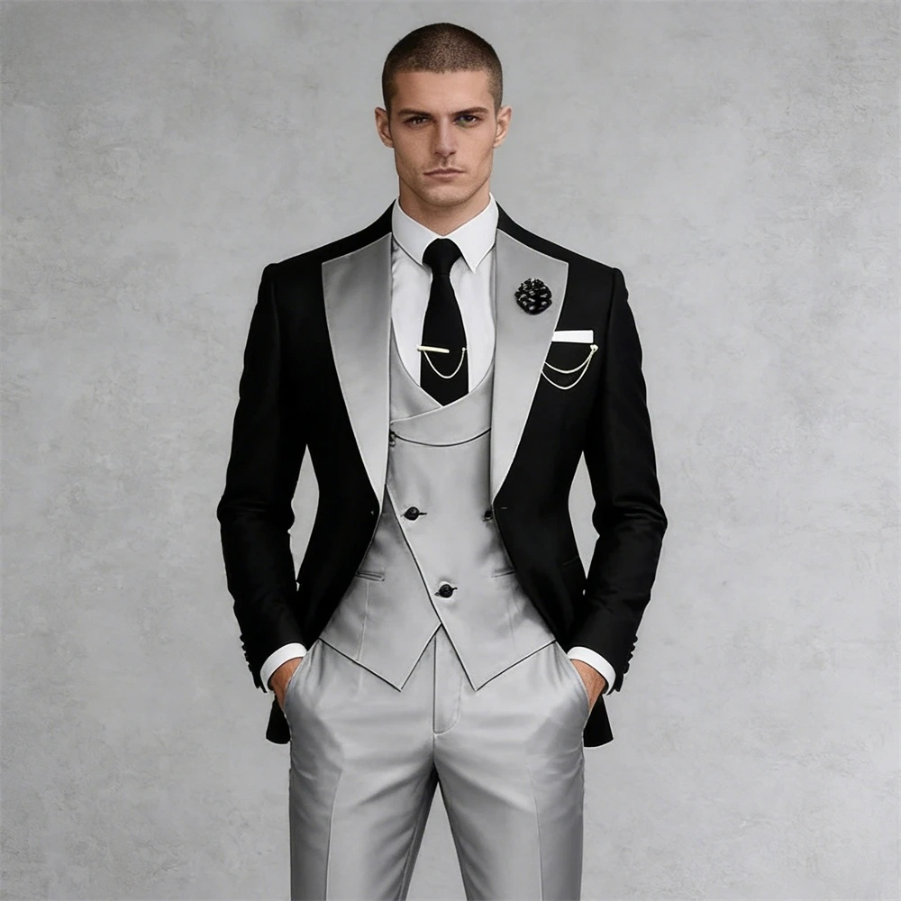 Men’s 3-Piece Suit Set – Formal Business Tuxedo Jacket Vest & Pants, Wedding, Dinner & Evening Suit