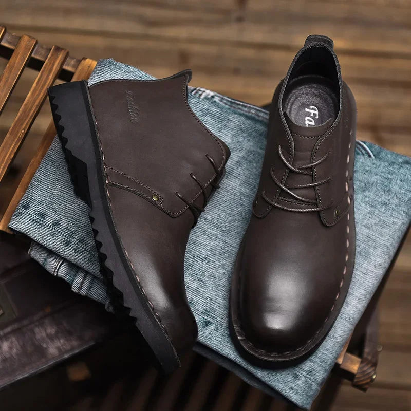 Men's Retro Leather Boots - Platform Outdoor Leisure Flat Boots